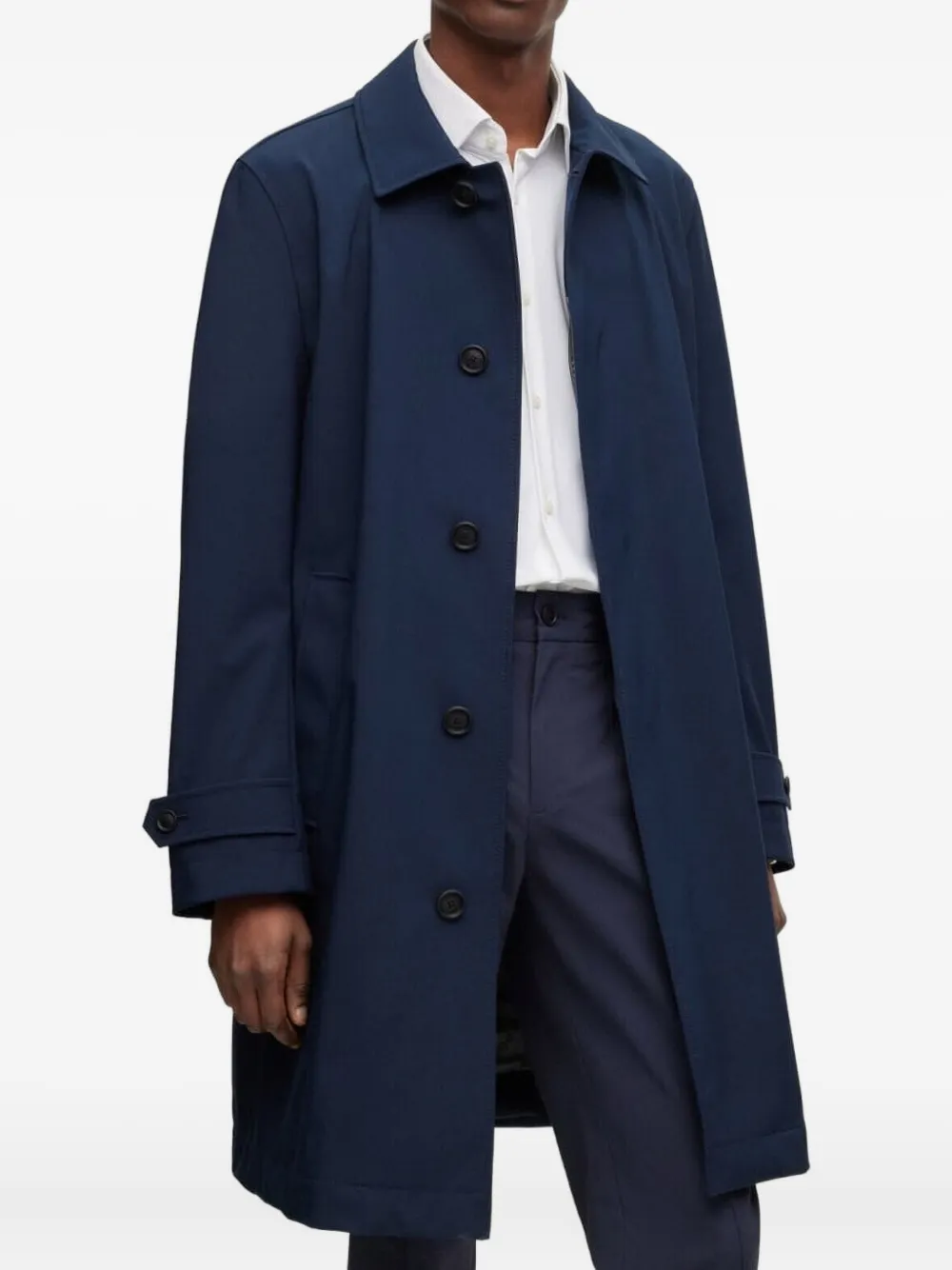 Hugo Boss Button-up Trenchcoat In Blue