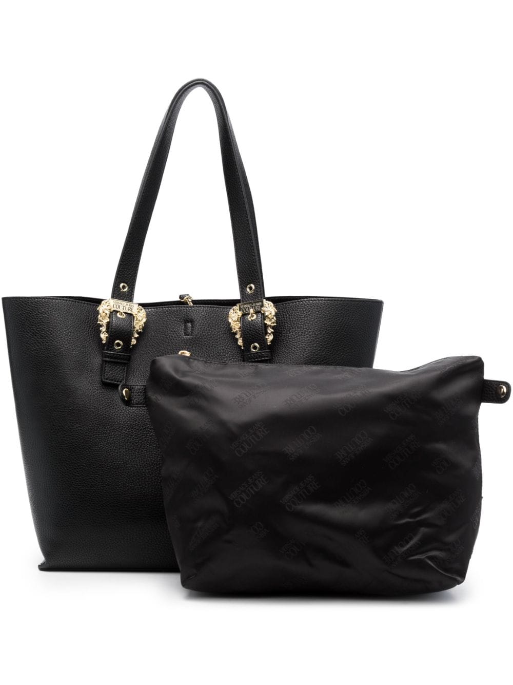 Shop Versace Jeans Couture Logo-buckle Faux-leather Tote Bag In Schwarz