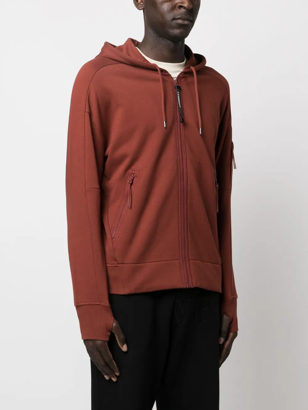 Shop C.p. Company Long-sleeve Zipped Cotton Hoodie In Brown