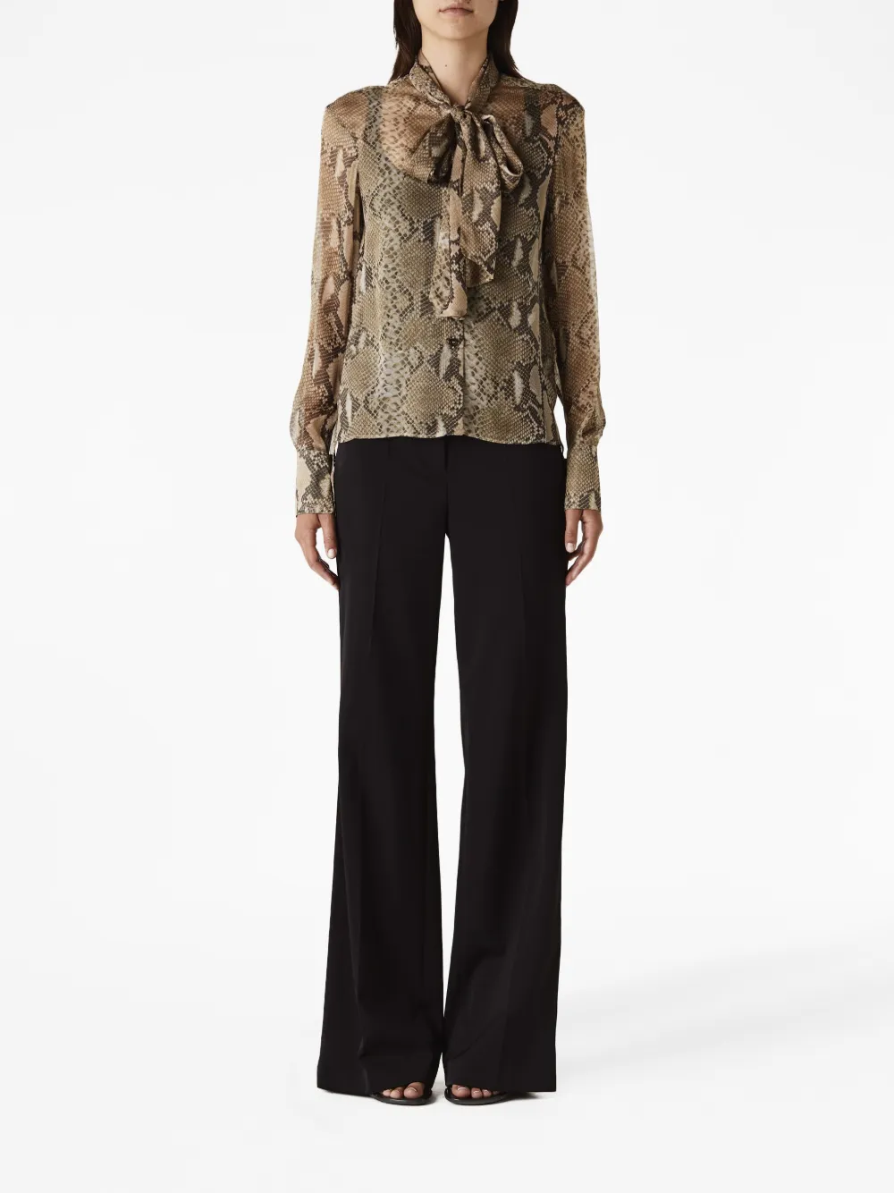 Stella McCartney snake-print bow-detail silk top - Bruin