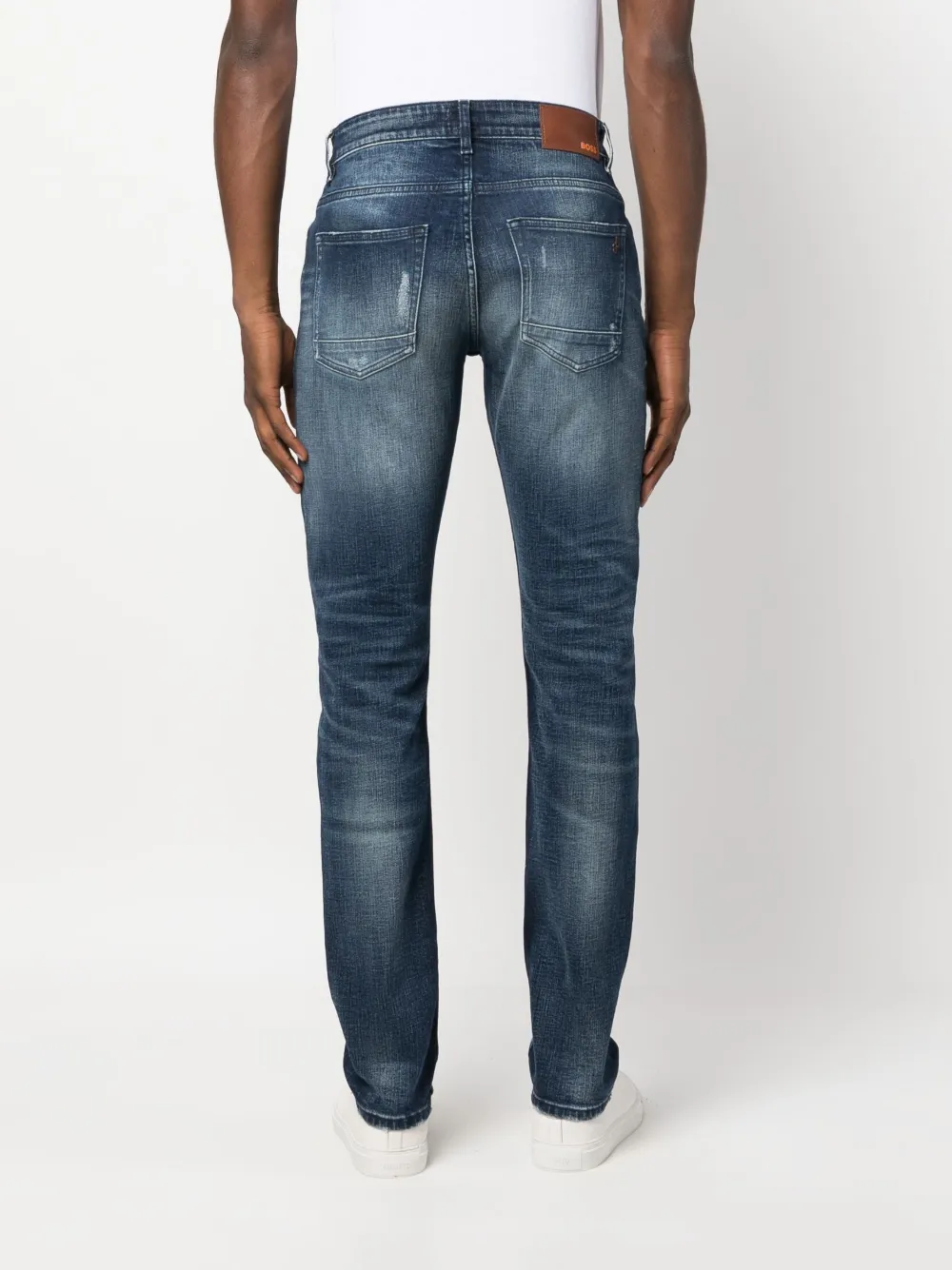 Hugo Boss Logo-patch Distressed Jeans In Blue