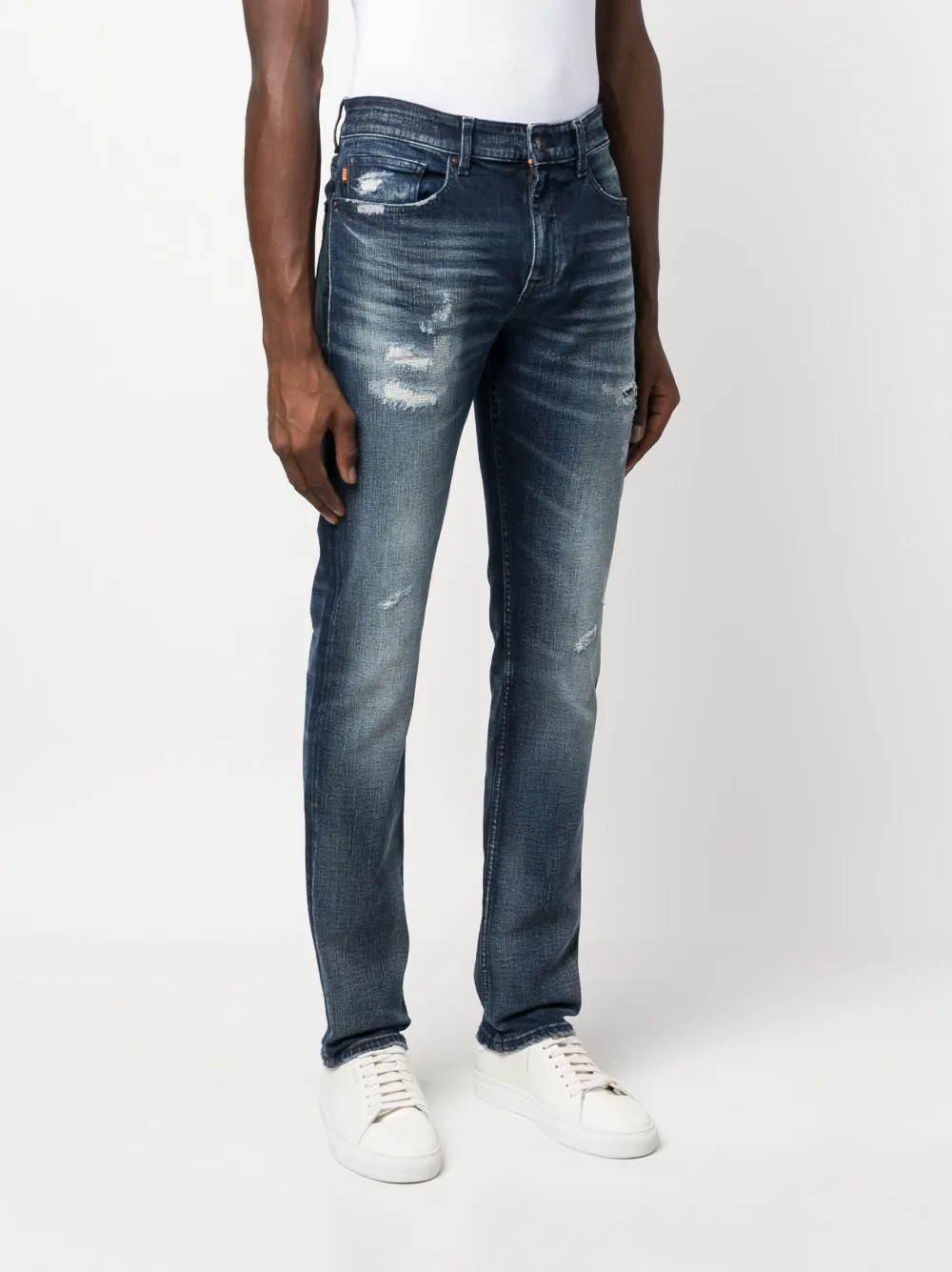 Hugo Boss Logo-patch Distressed Jeans In Blue