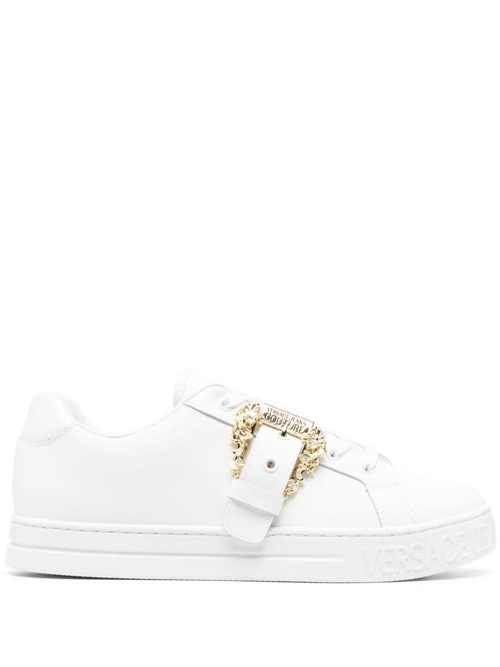 logo-buckle leather sneakers
