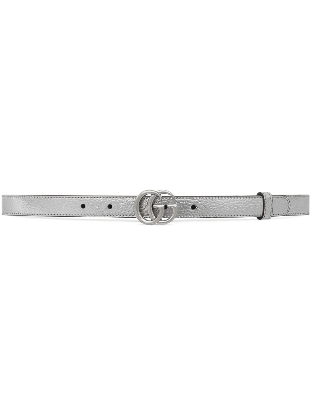 Gucci Gg Marmont Thin Leather Belt In Silver