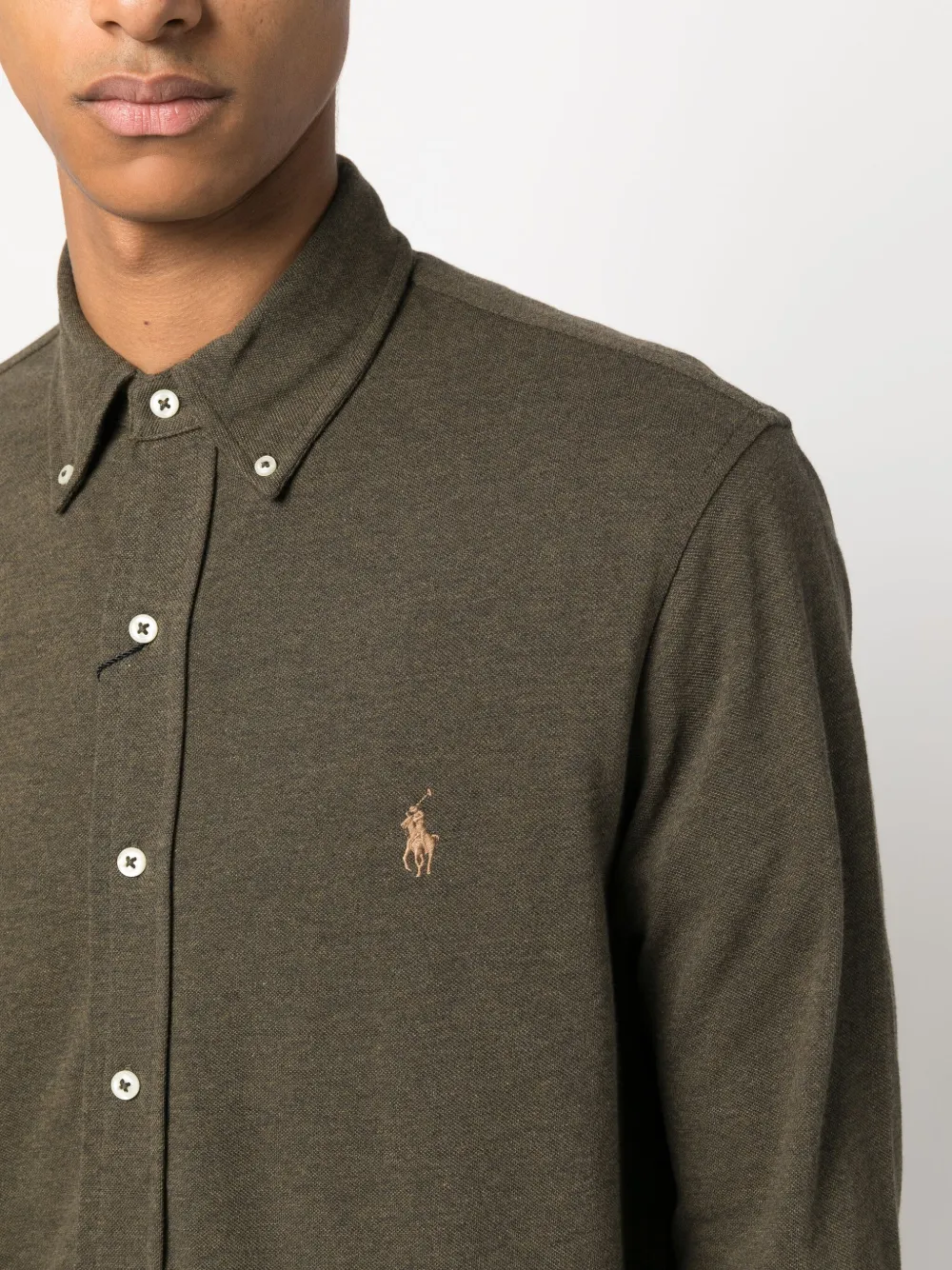 Polo Ralph Lauren Button-down Collar Logo-embroidered Featherweight Mesh Shirt In Green