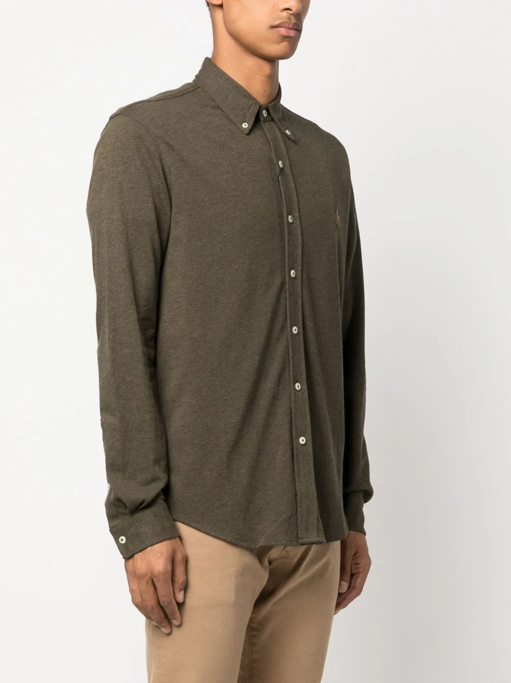 Polo Ralph Lauren Button-down Collar Logo-embroidered Featherweight Mesh Shirt In Green
