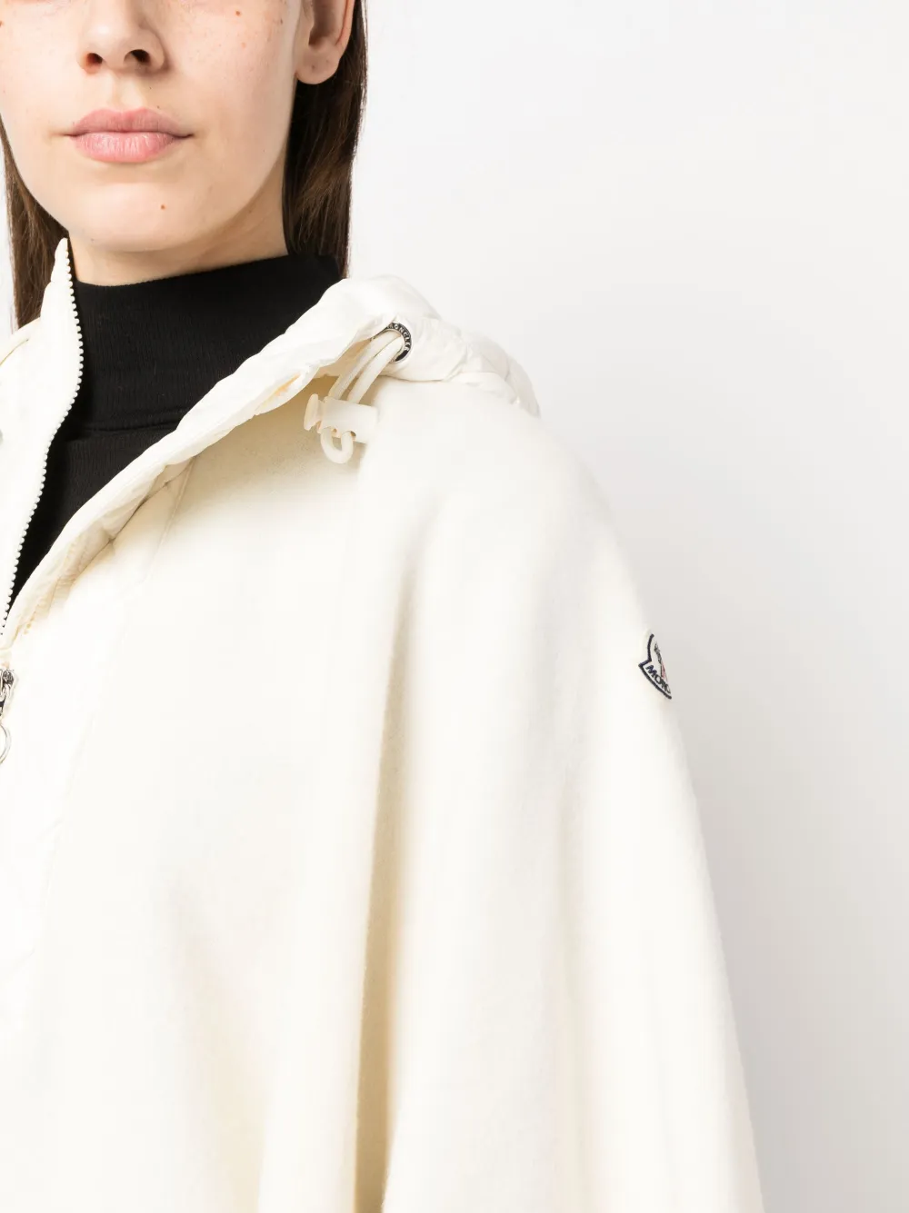 Shop Moncler Panelled Hooded Wool Cape In White