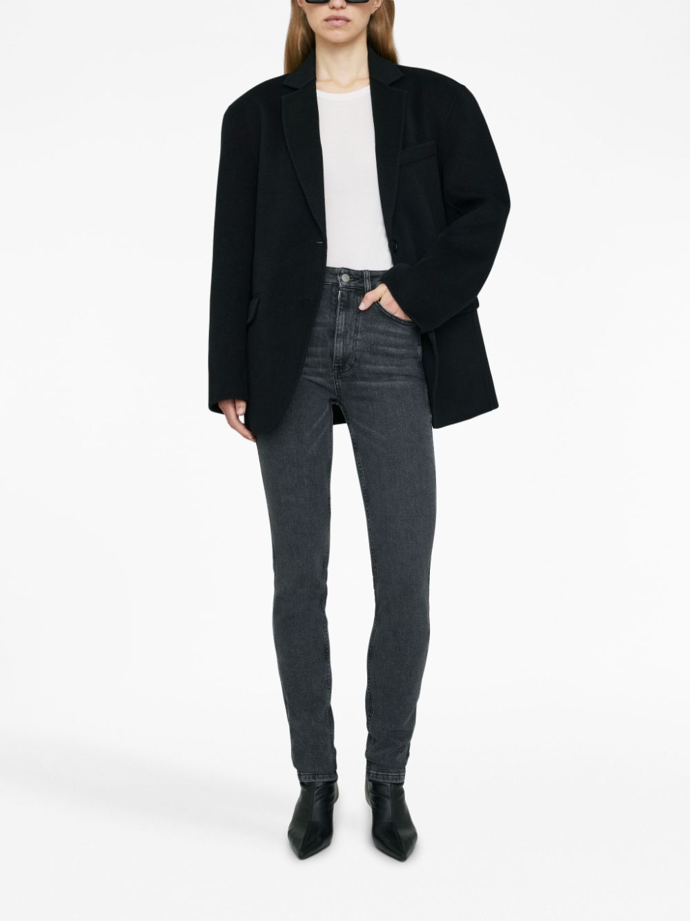 Shop Anine Bing Beck High-rise Skinny Jeans In Black