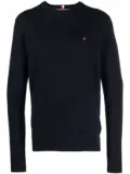 Tommy Hilfiger logo-embroidered knitted cotton jumper - Blue