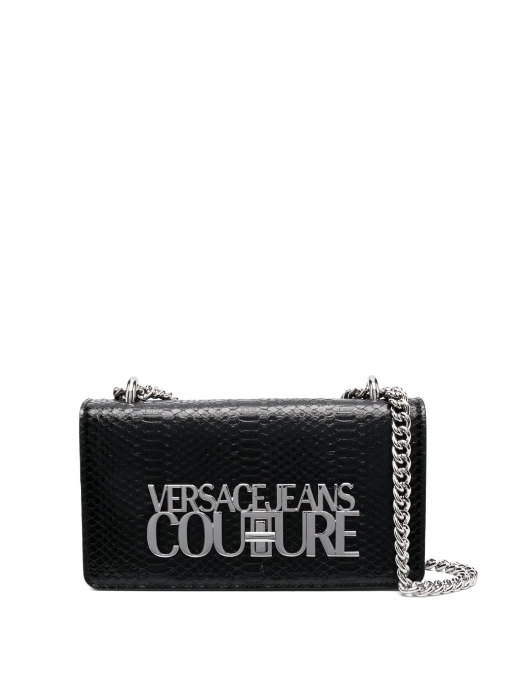 Versace Jeans Couture logo-plaque crocodile-effect crossbody bag - Black