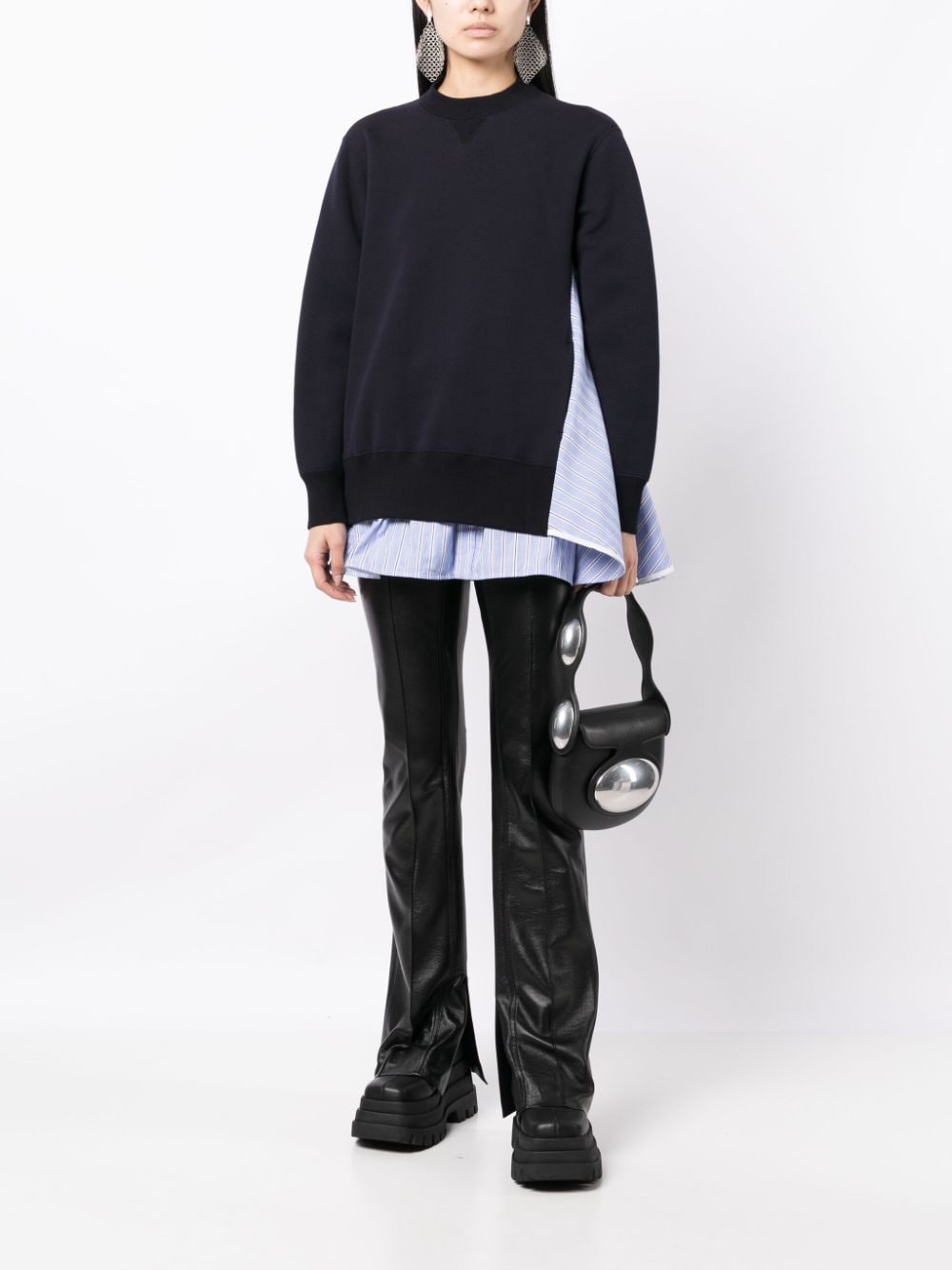 sacai stripe-detailing layered-design sweatshirt - Blauw