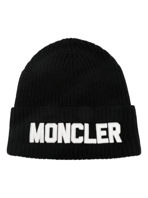 Moncler patch-lettering ribbed beanie 