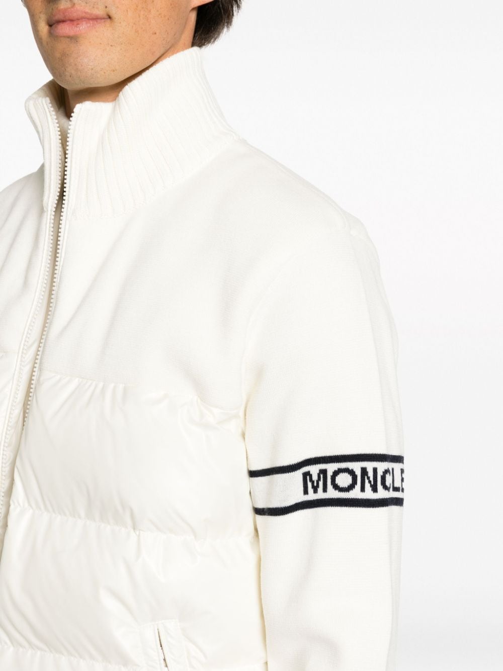 Shop Moncler Padded-panel Wool-blend Cardigan In Neutrals