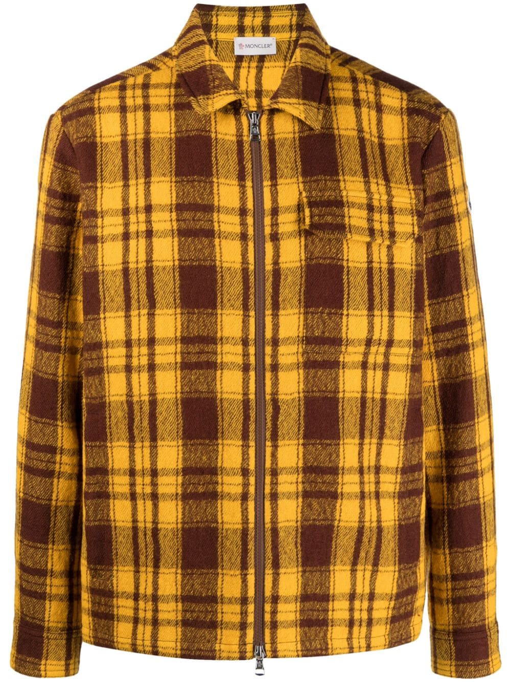 Shop Moncler Logo-patch Plaid Shirt Jacket In Gelb