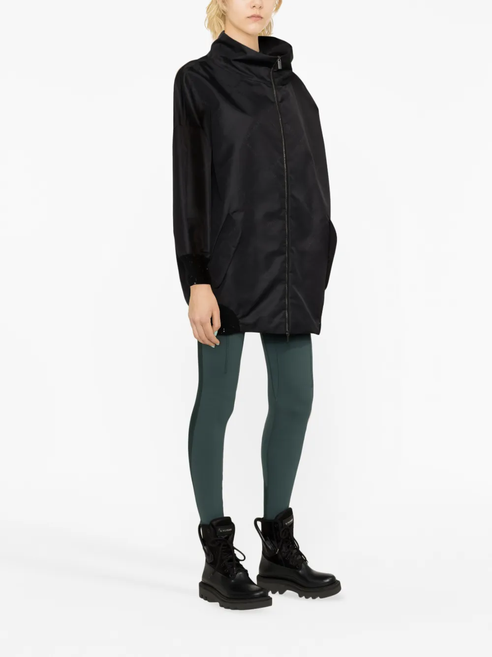 Fabiana Filippi Funnel-neck Zip Coat In Black