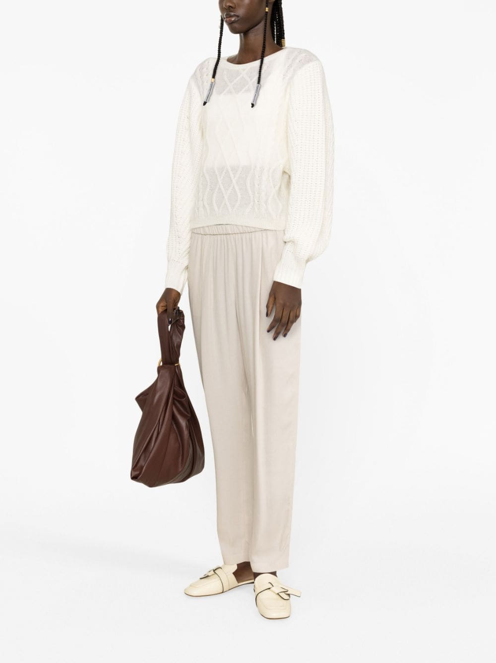 Shop Fabiana Filippi Cable-knit Wool-blend Jumper In White