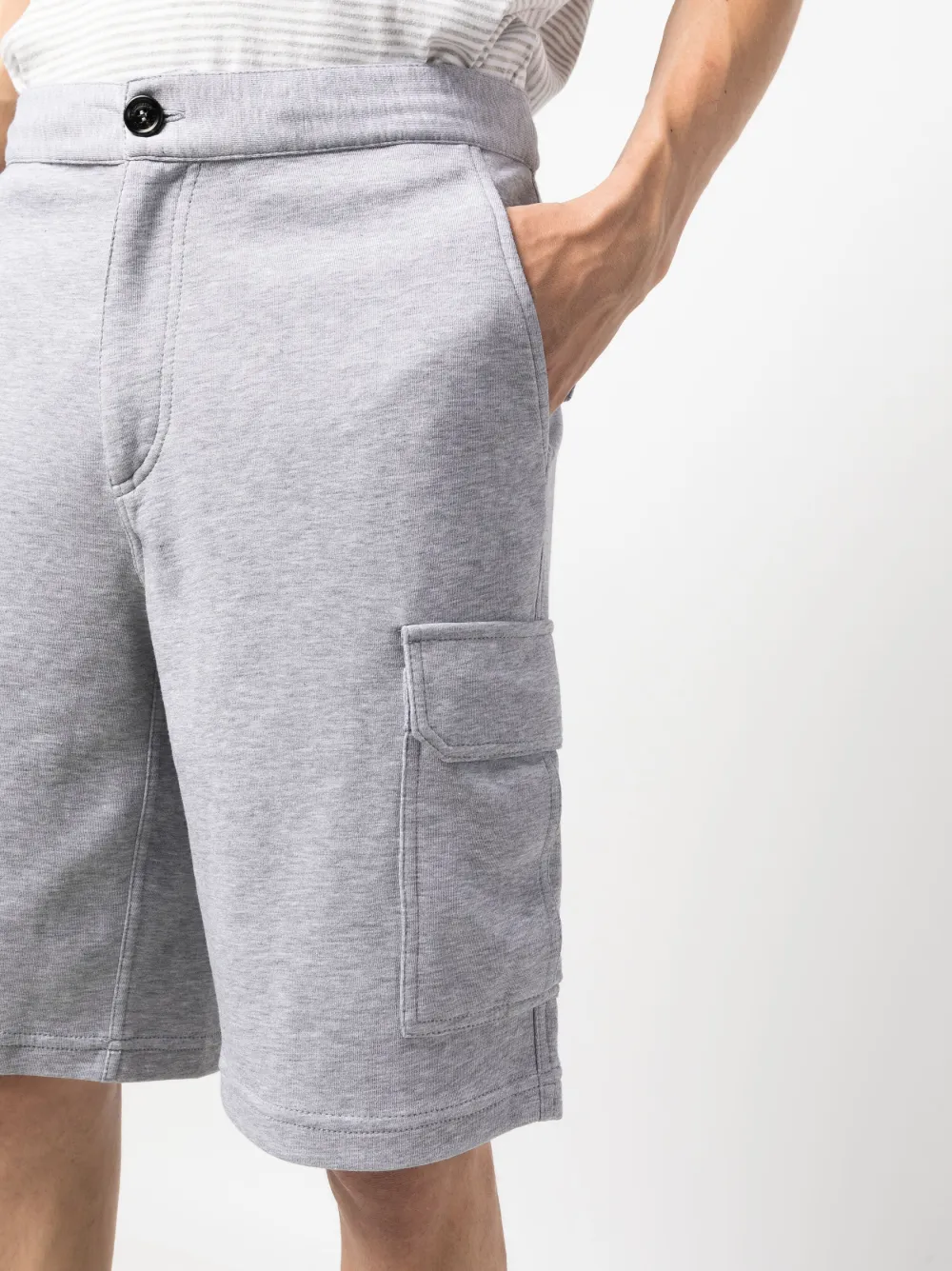 Shop Brunello Cucinelli Button-up Straight-leg Mélange Shorts In Grey