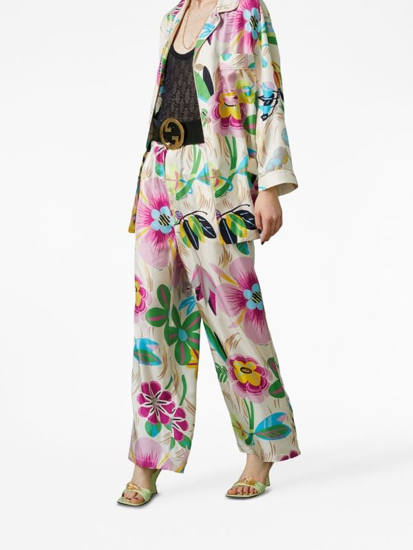 Gucci Women's Floral-Print Silk-twill Trousers
