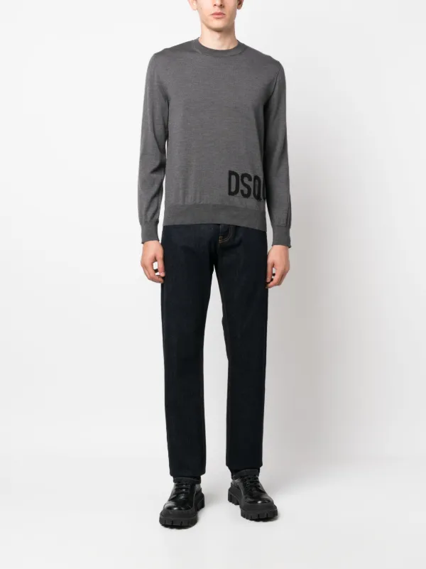 DSQUARED2 logo intarsia crew neck Sweater Grey FARFETCH CA