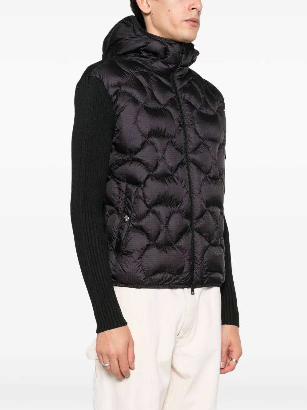 Shop Moncler Padded Hooded Zip-up Cardigan In Black