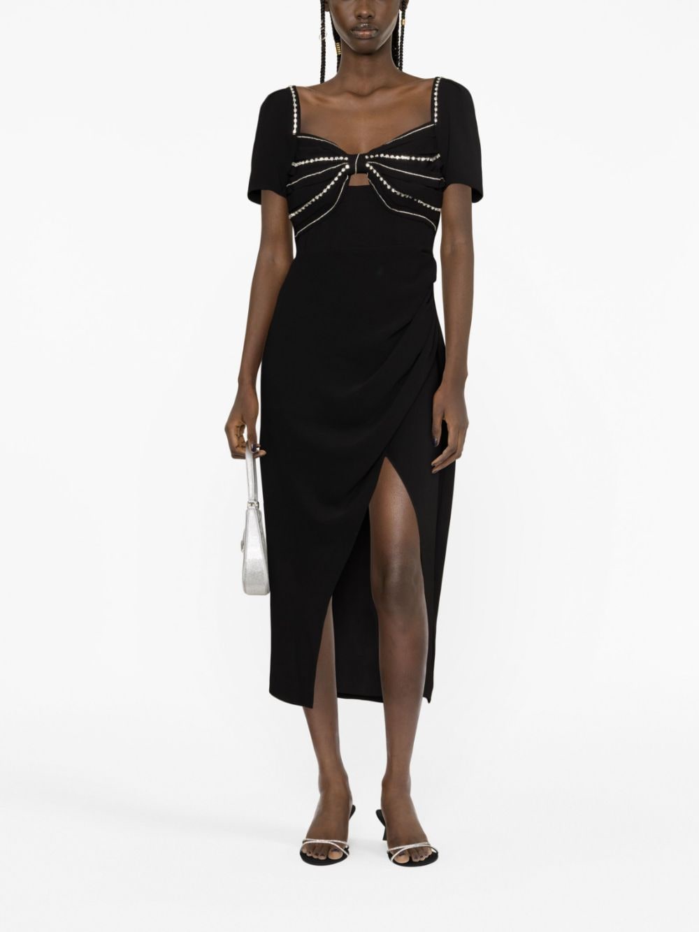 Shop Self-portrait Crystal-embellished Midi Dress In Black