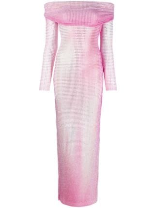 Crystal-Embellished Contour-Print Dress Pink - The Designer Club