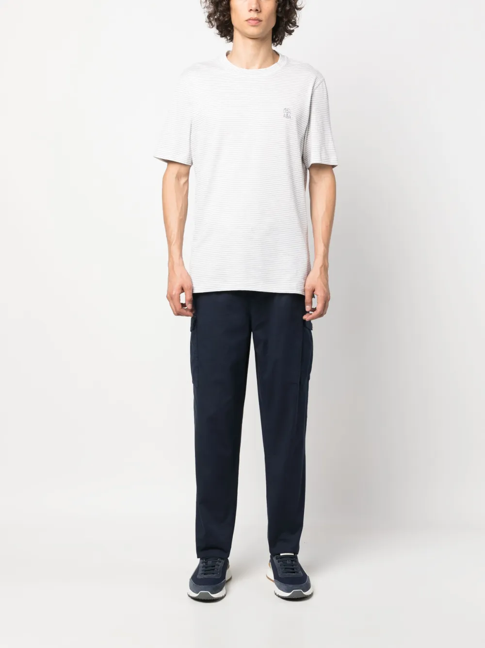 Brunello Cucinelli cotton-linen striped T-shirt - Wit