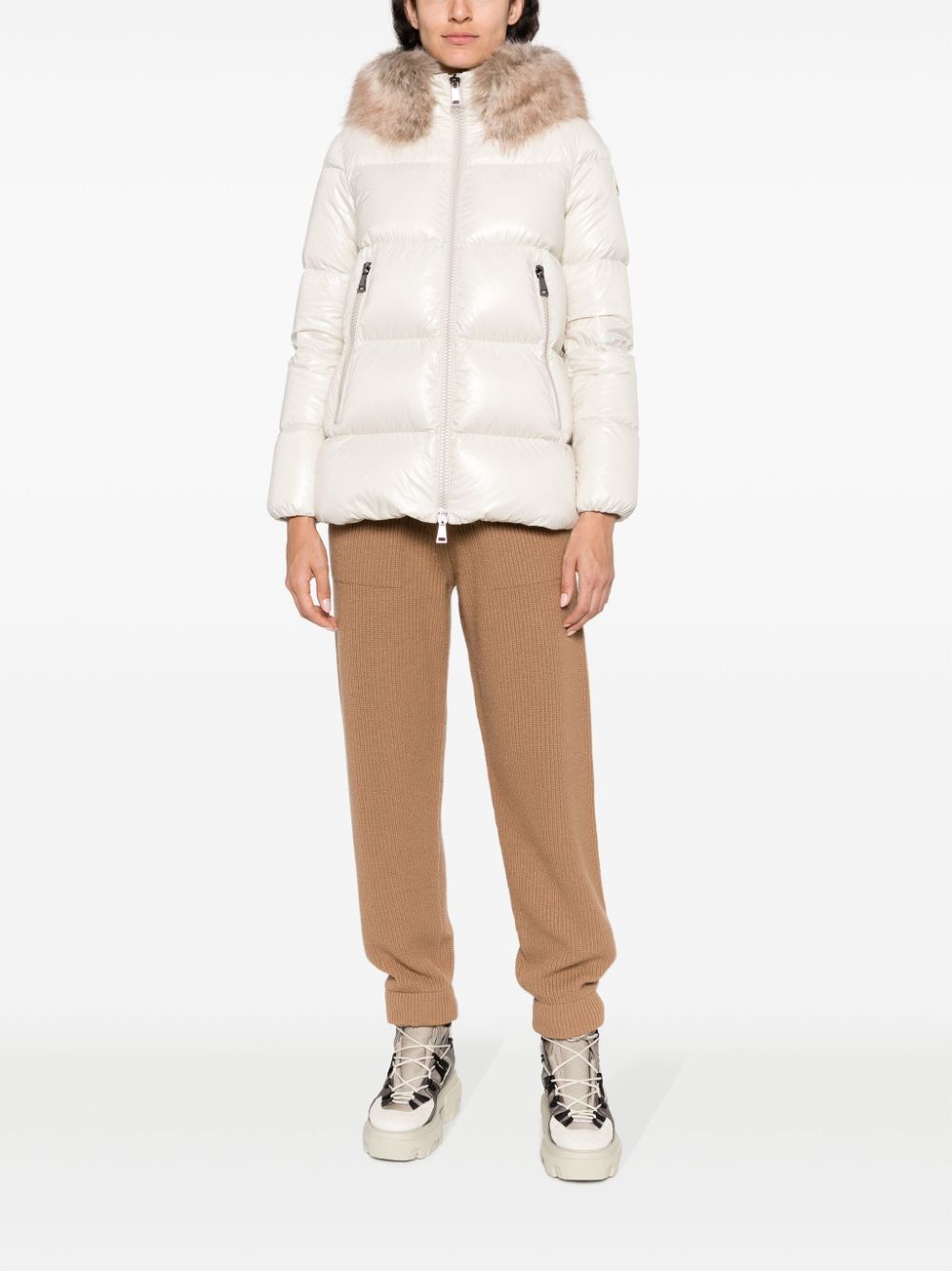 Shop Moncler Logo-patch Chunky-knit Track Pants In Brown