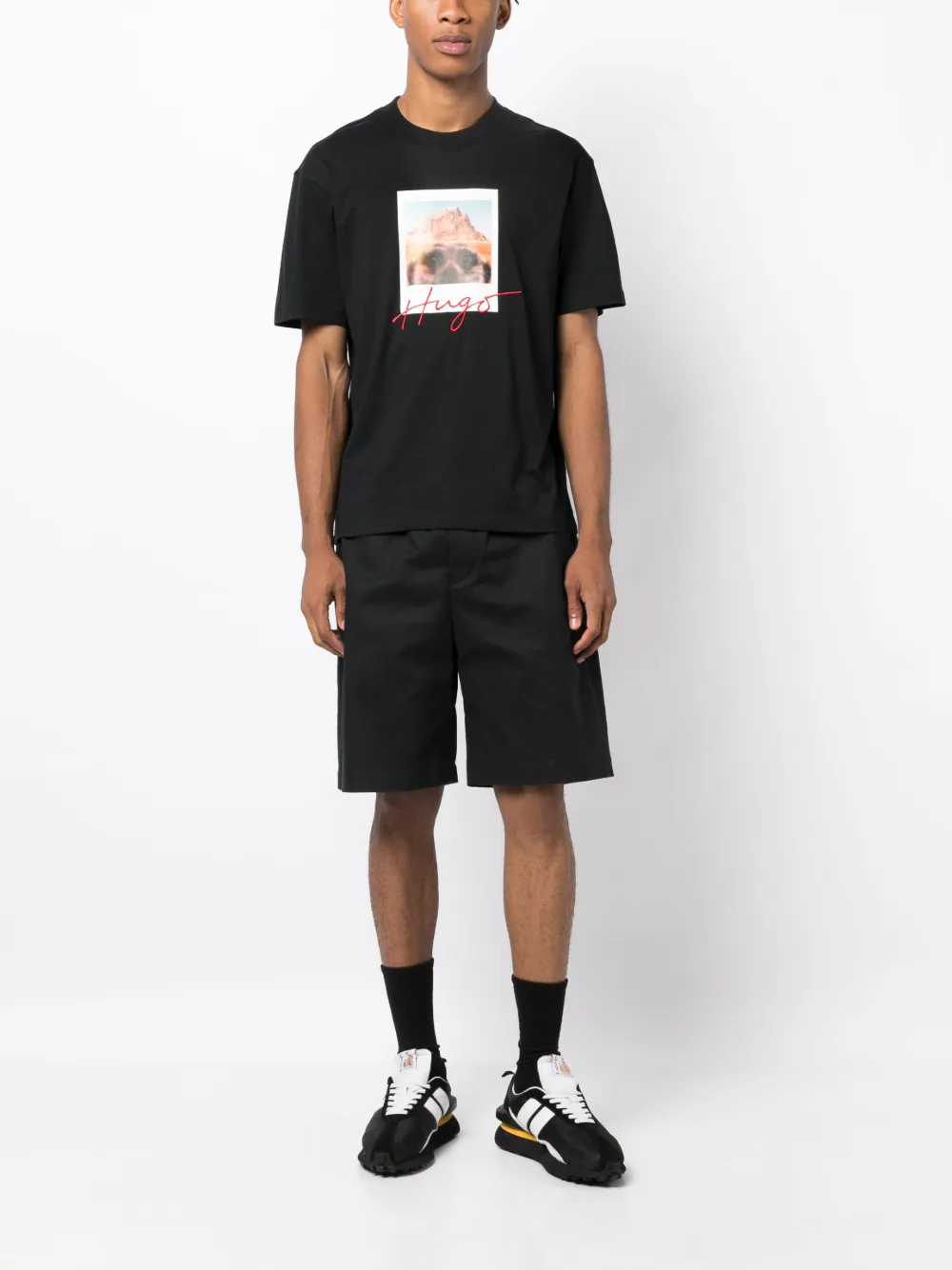 HUGO embroidered-logo cotton T-shirt - Zwart