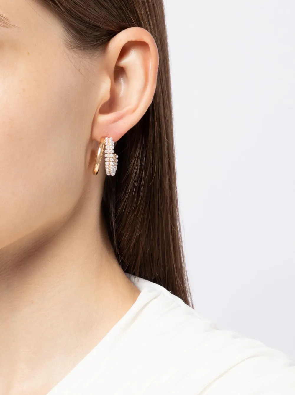 Shop Kenneth Jay Lane Pearl-embellished Double Hoop Earrings In Gold