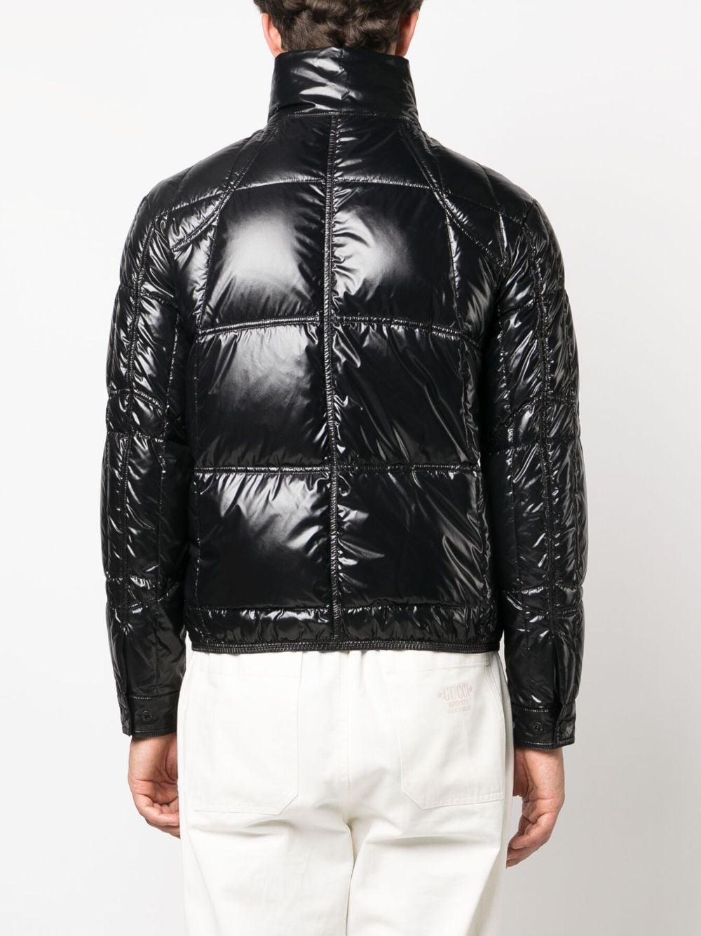 Shop Moncler Tevel High-shine Padded Jacket In Black
