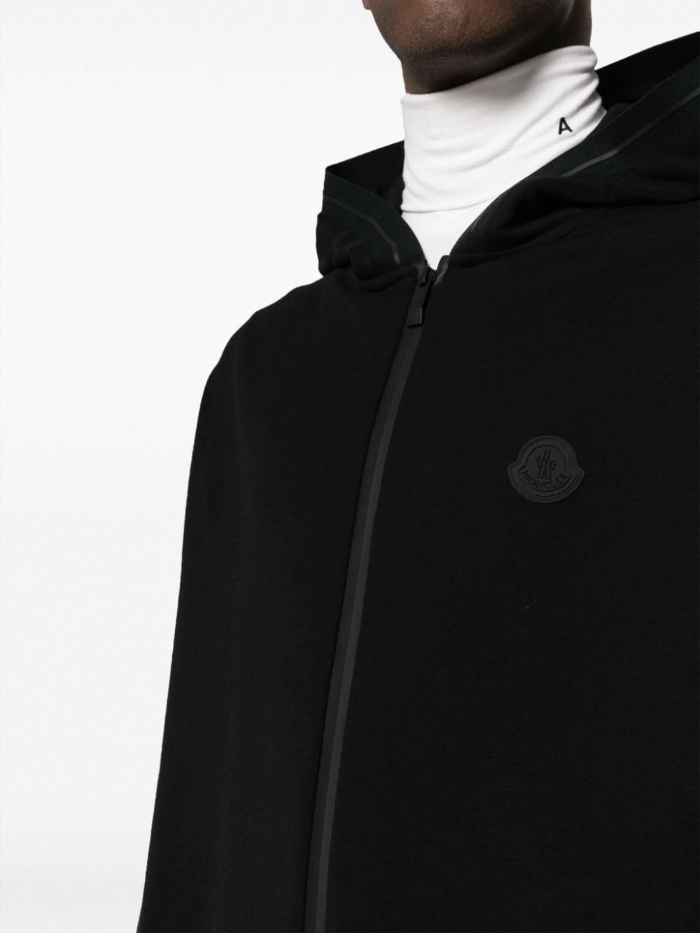 Shop Moncler Rubberised Logo-patch Cotton Cardigan In 黑色