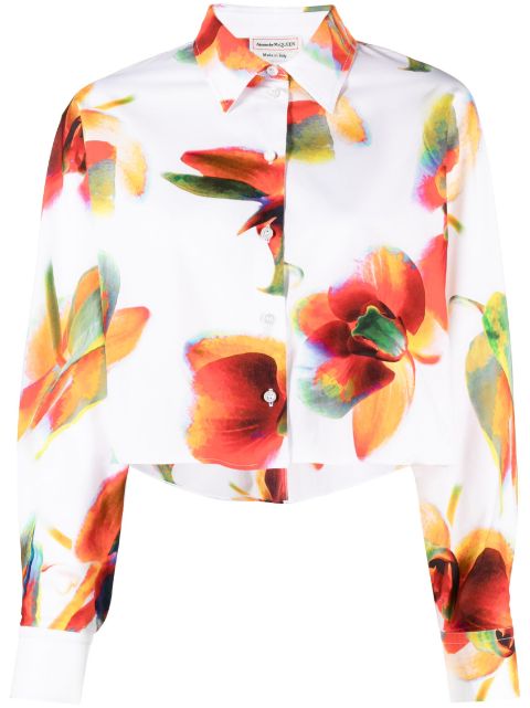 Alexander McQueen floral-print cropped shirt Women