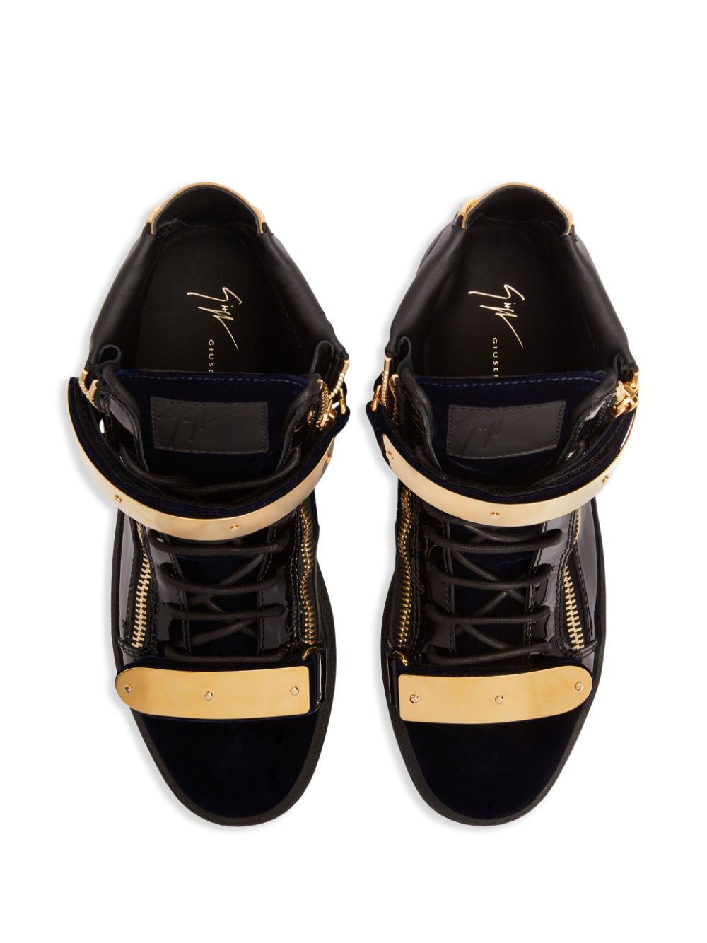 Shop Giuseppe Zanotti Coby Panelled Leather Sneakers In Blue