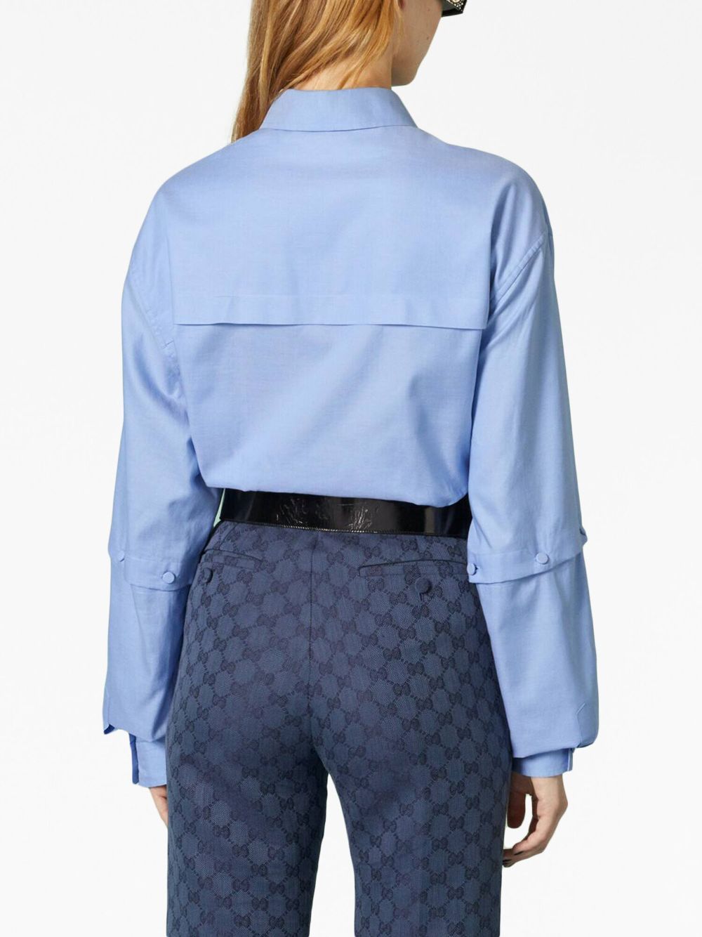 Shop Gucci Logo-patch Detachable-sleeve Shirt In Blue