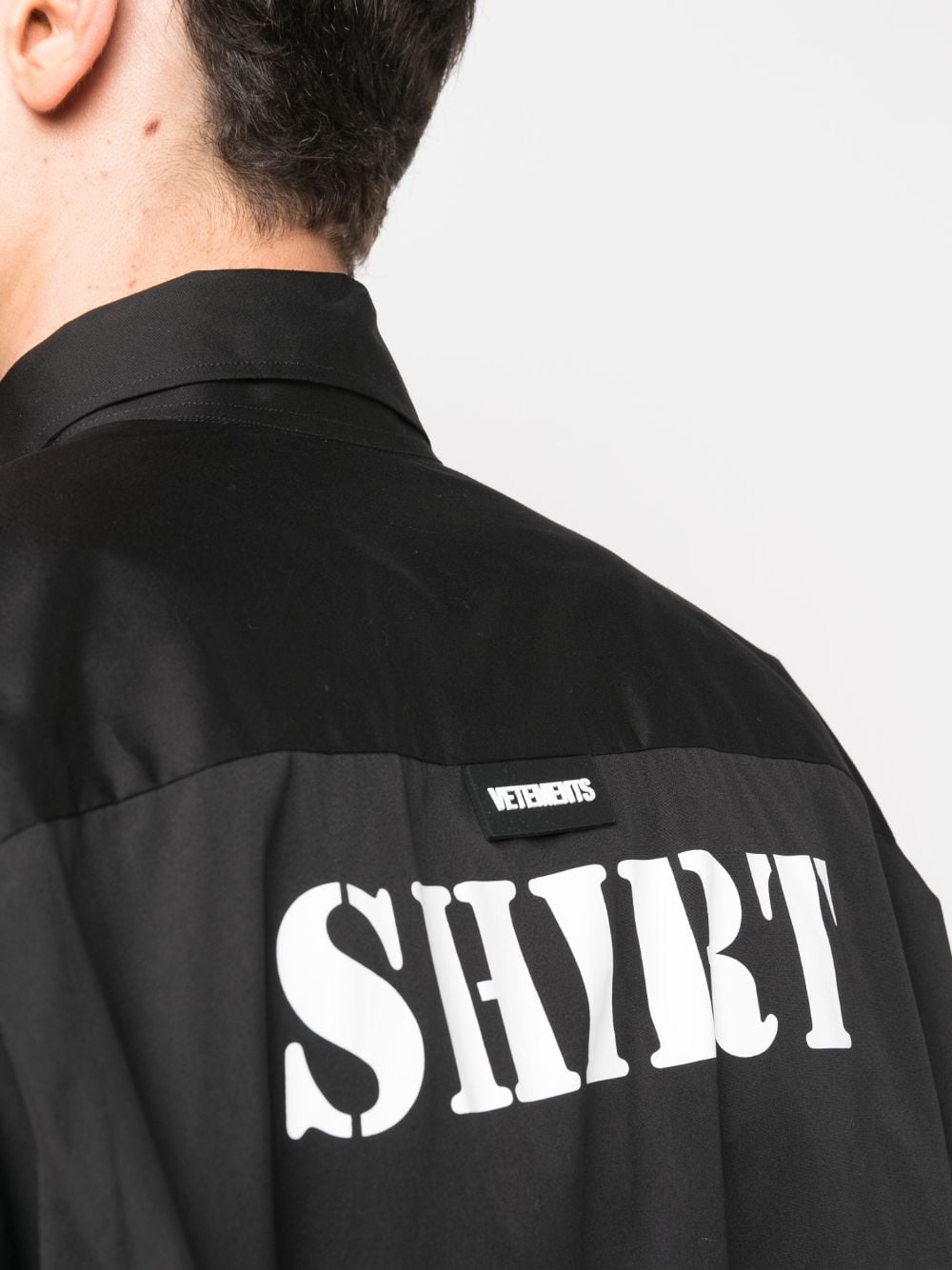 Shop Vetements Slogan-print Cotton Shirt In Black