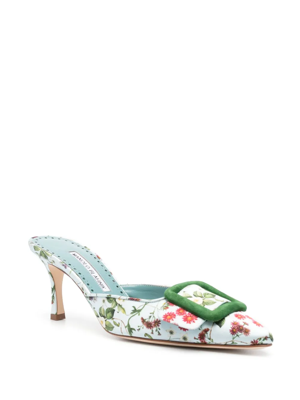Manolo Blahnik Maysale 75mm floral-print mules - Blauw