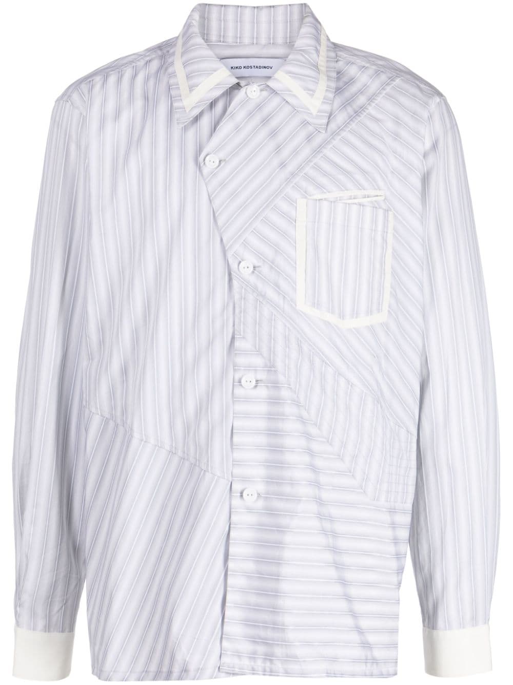 Shop Kiko Kostadinov Aspasia Striped Asymmetric Shirt In Light Grey Stripes / Ecru