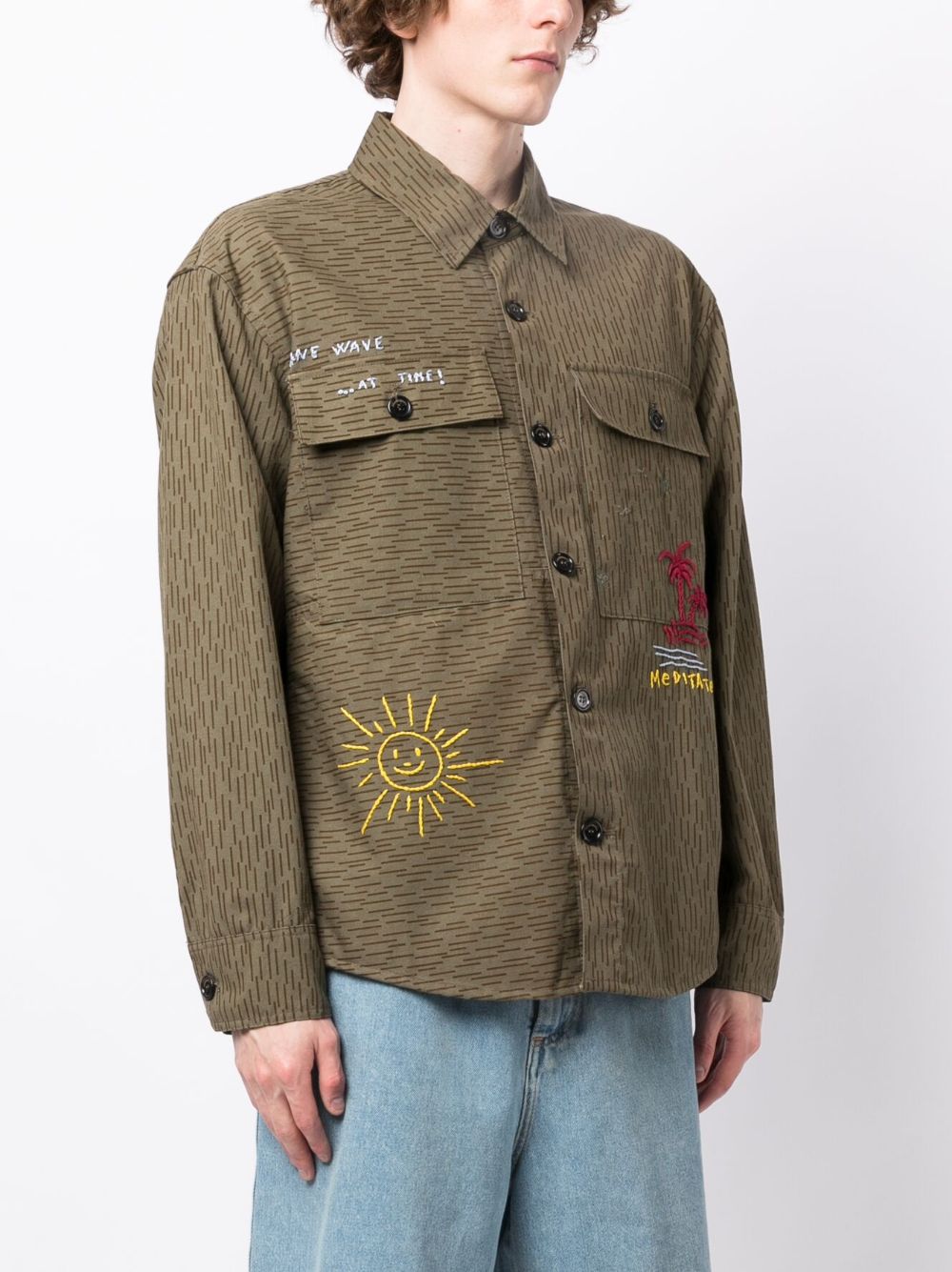 Shop President's Motif-embroidered Cotton Shirt In Brown