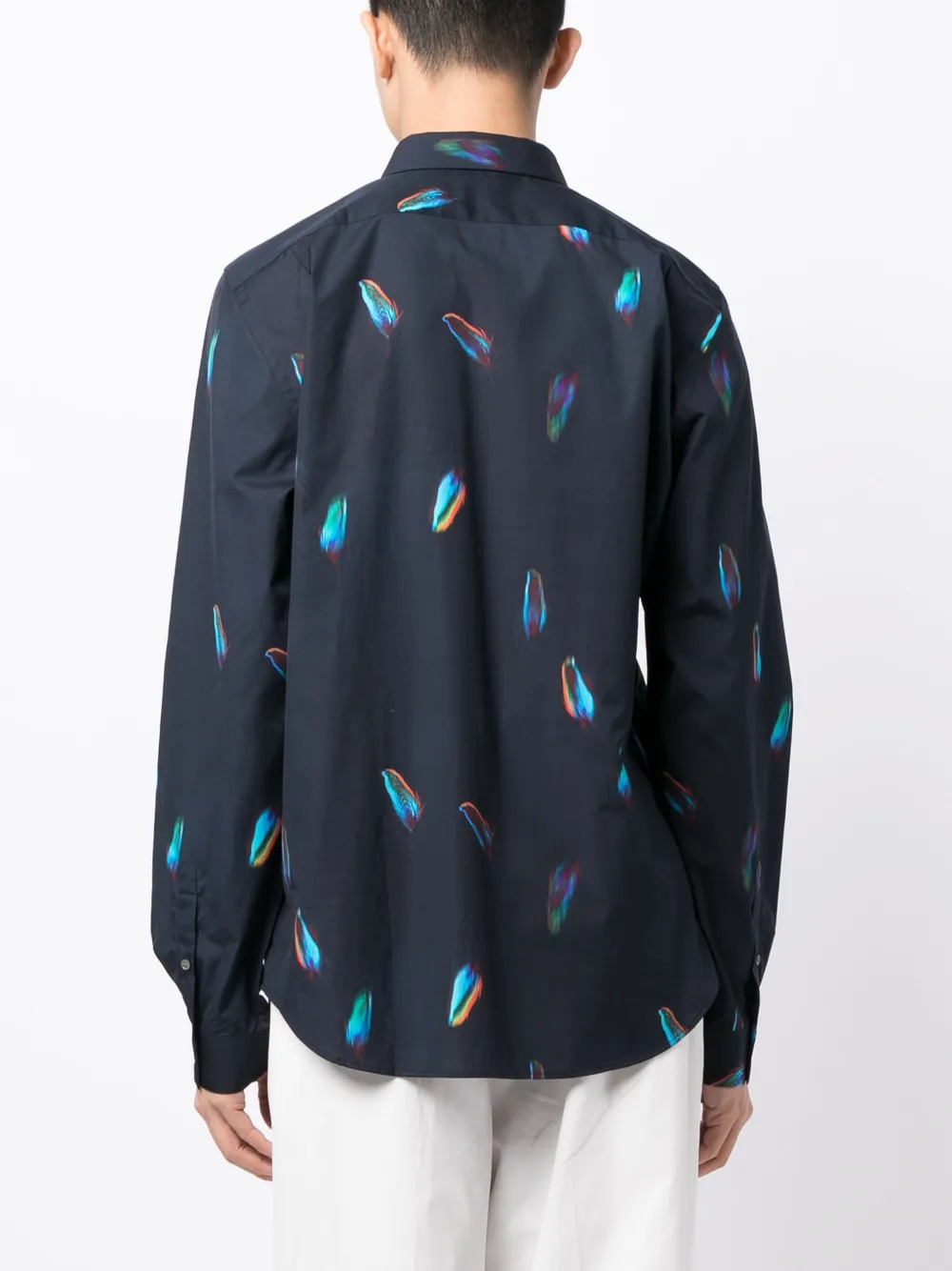 Shop Ps By Paul Smith Falling Feather-print Cotton Shirt In Blue