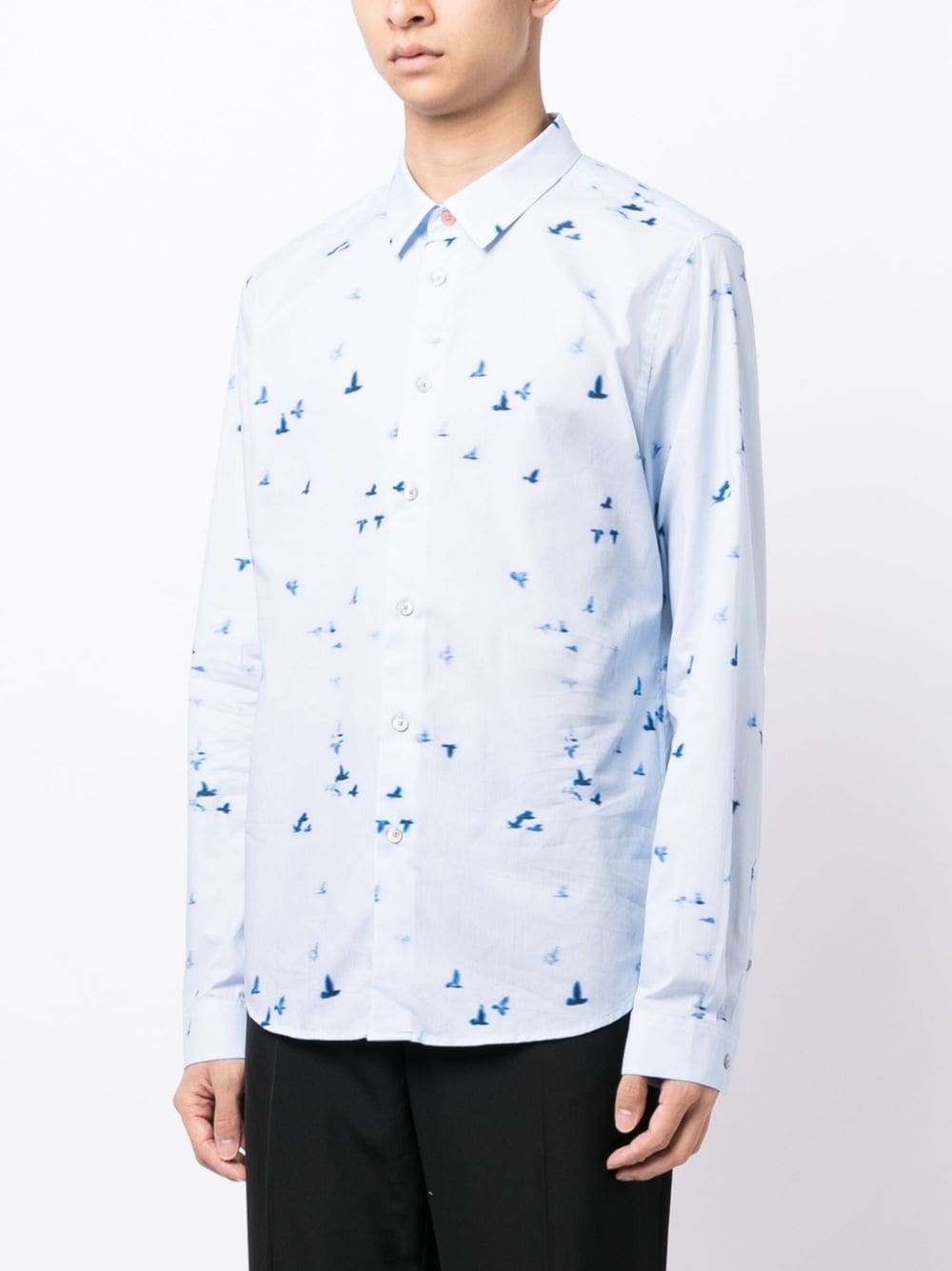 Shop Ps By Paul Smith Flock-print Cotton Shirt In Blue