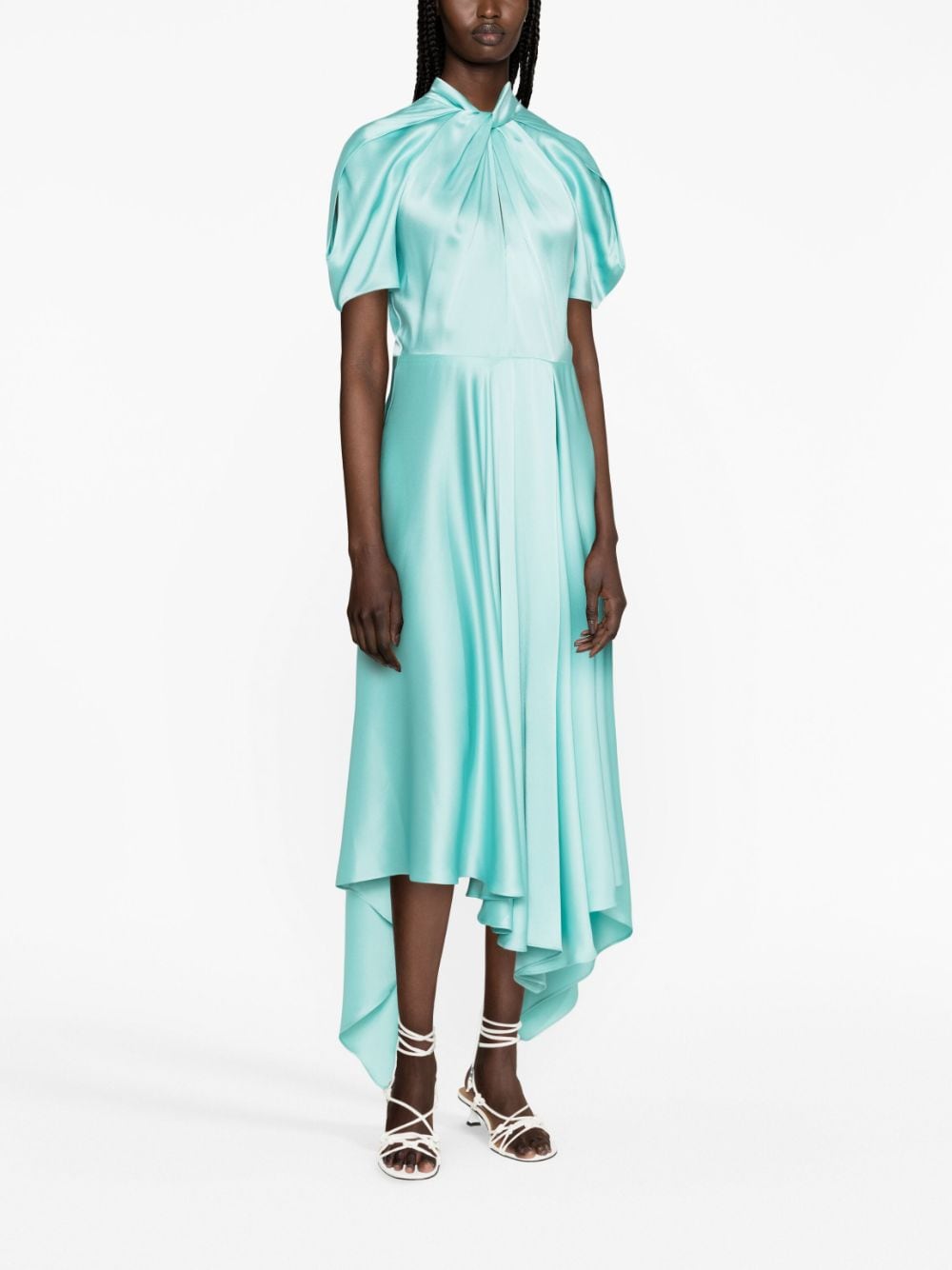 Shop Stella Mccartney Asymmetric Twist-detail Pleated Dress In Blue