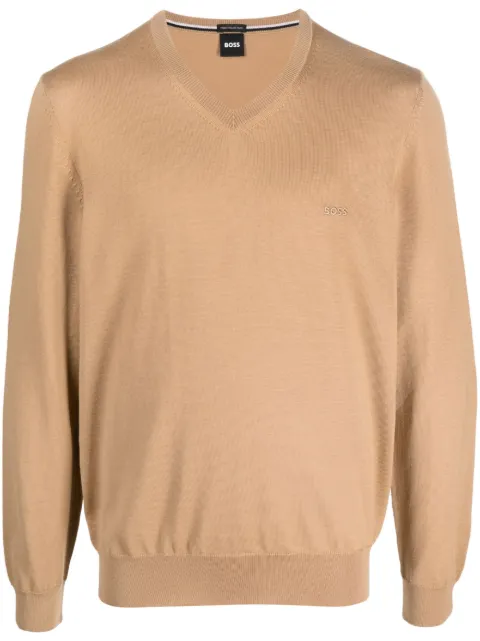 BOSS logo-embroidered V-neck jumper