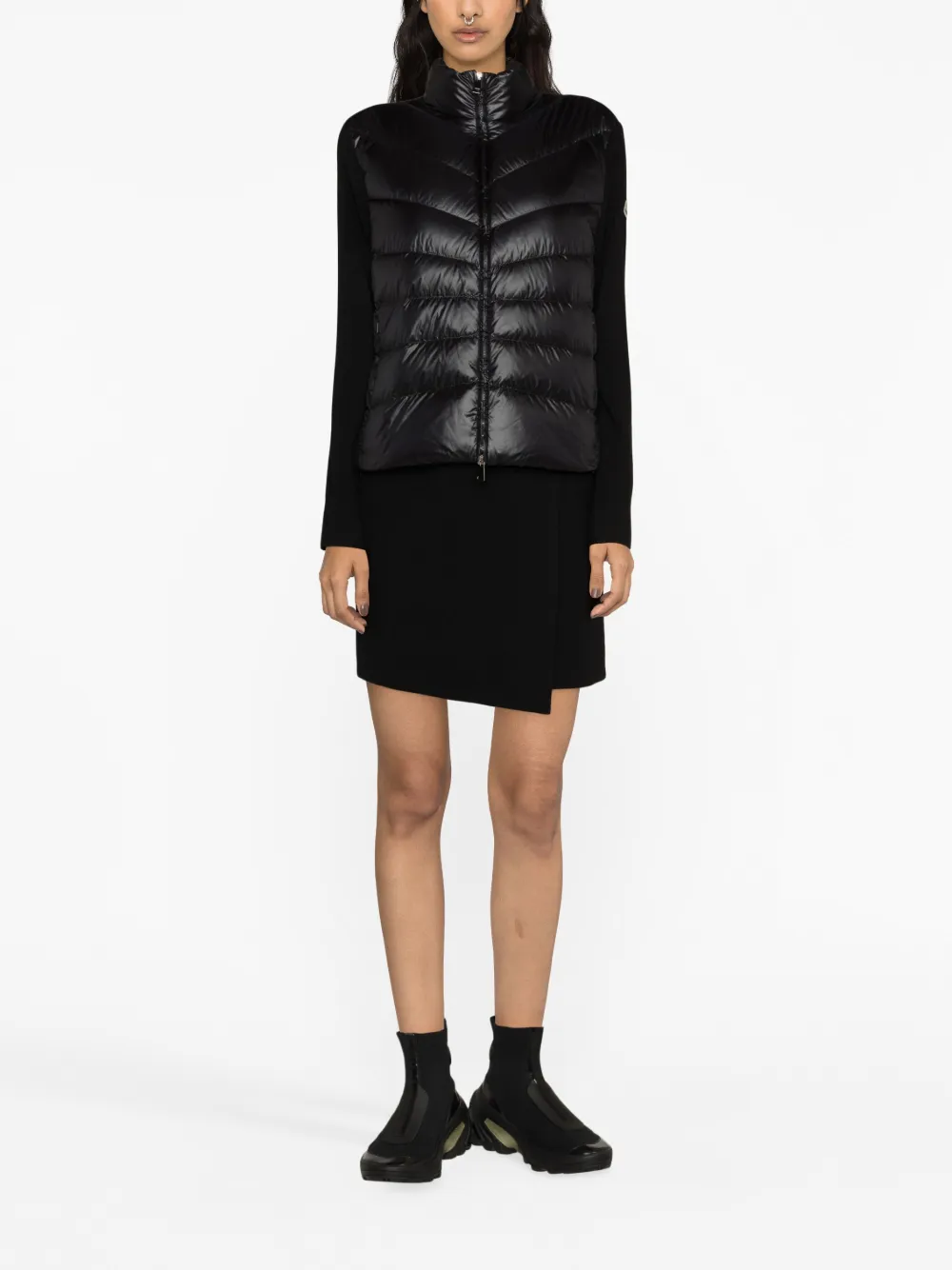 Moncler Cardigan With Padded Panels In Black