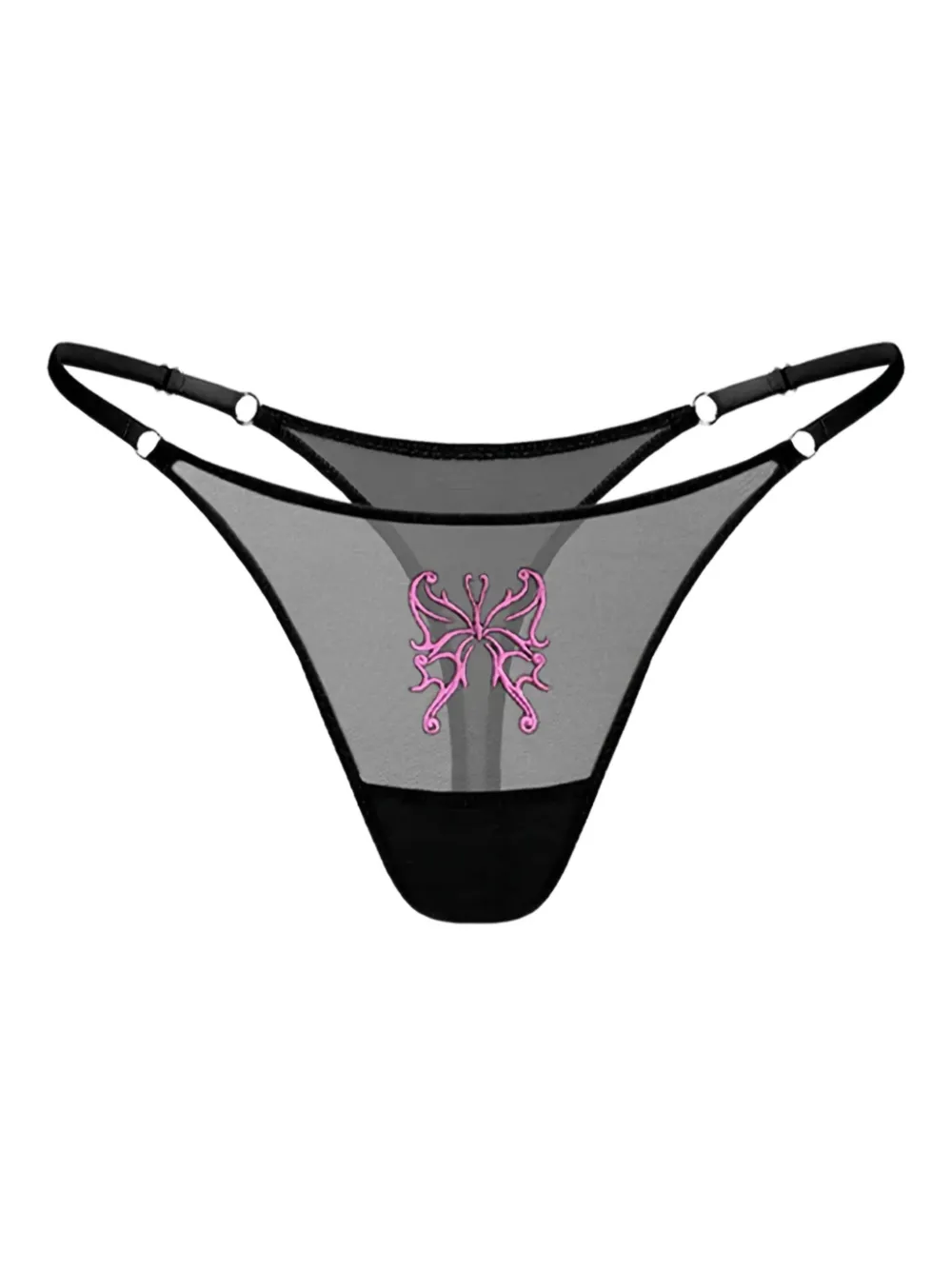 Zhilyova Butterfly-embroidery tulle thong | Black | Image 1