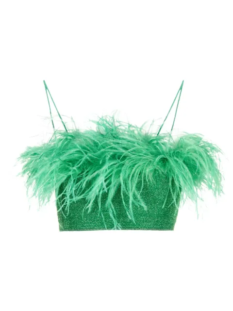 Oséree Lumière feather-trim cropped top