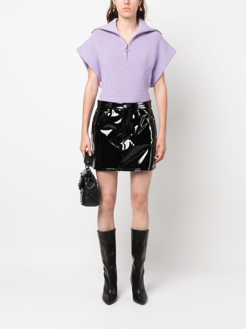 Shop Iro Short-sleeve Knitted Wool Top In Purple