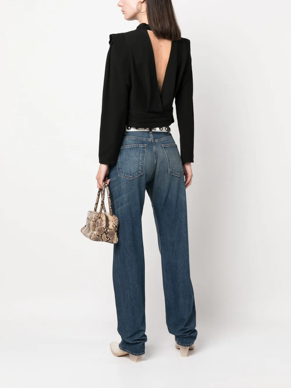 IRO gathered V-back cropped T-shirt - Zwart