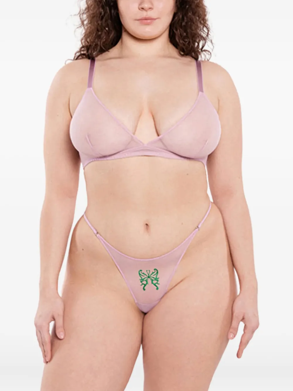  Zhilyova Butterfly-embroidery Tulle Thong - Pink 