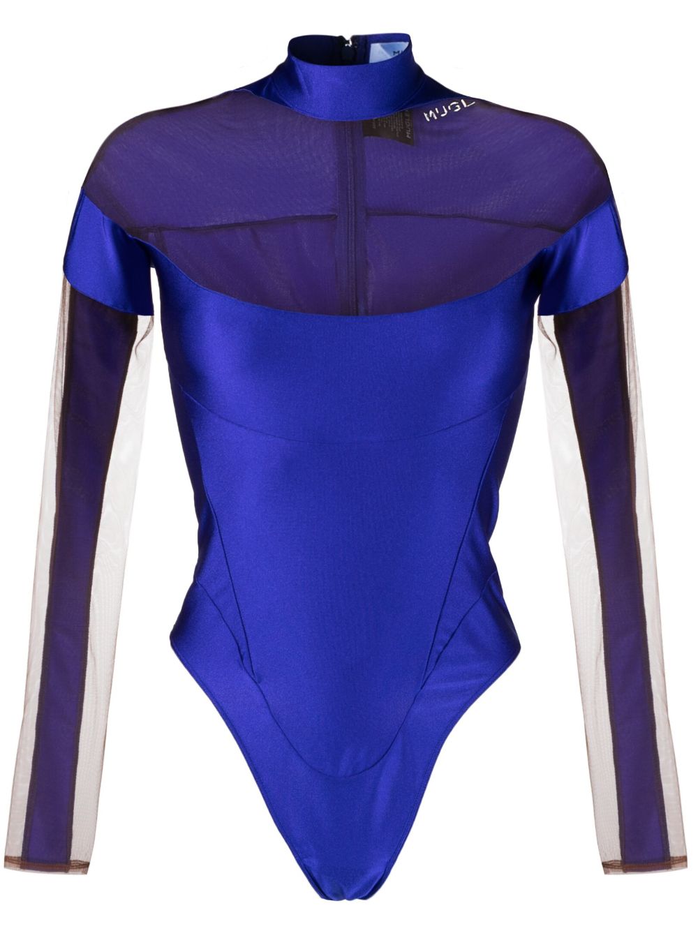 Mugler Illusion Long-sleeve Bodysuit In Purple